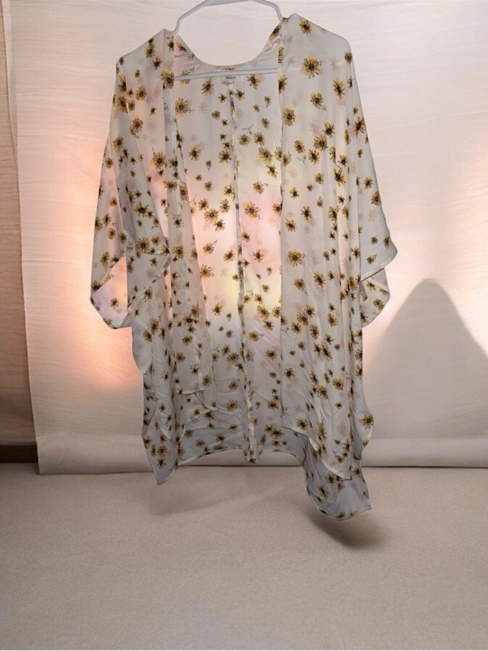 Maurices White Floral Kimono with Yellow Accent